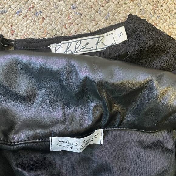 Chloe K S Black Sheer Lace & Haley&Jane XS Faux Leather Top Black Goth Grunge - Picture 2 of 6